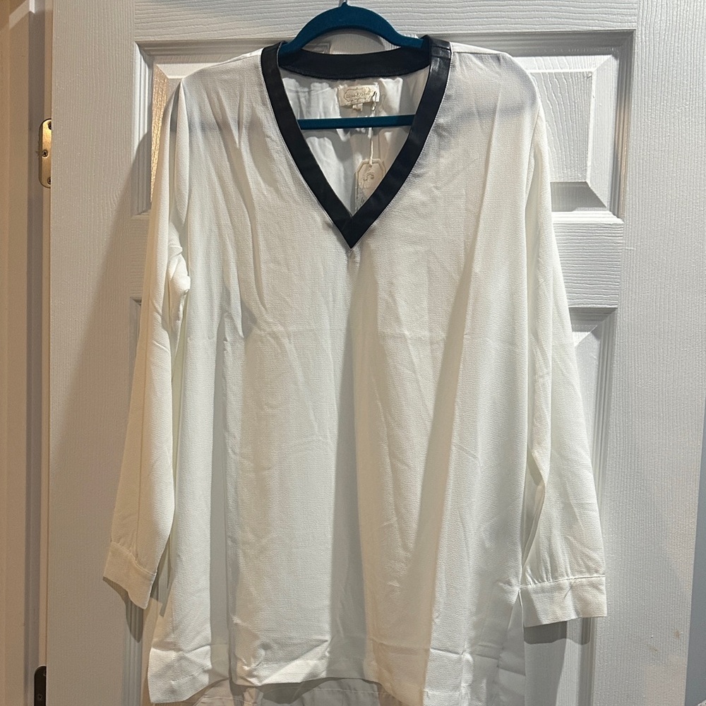 Mud Pie White Blouse with Black Accents